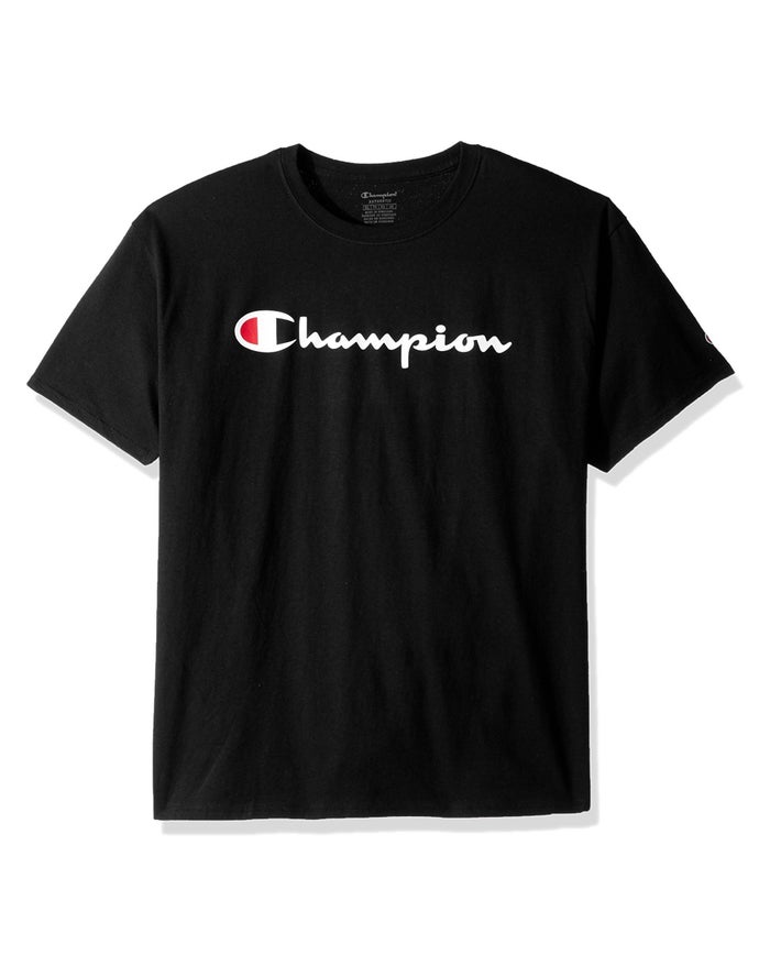 Champion Cotton Script Logo - Poikien Mustat T-Paita - Suomi 6704291-JI